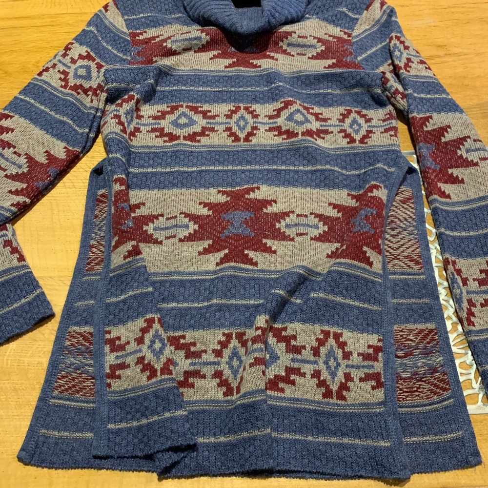 Aztec Side Slit Turtleneck Sweater